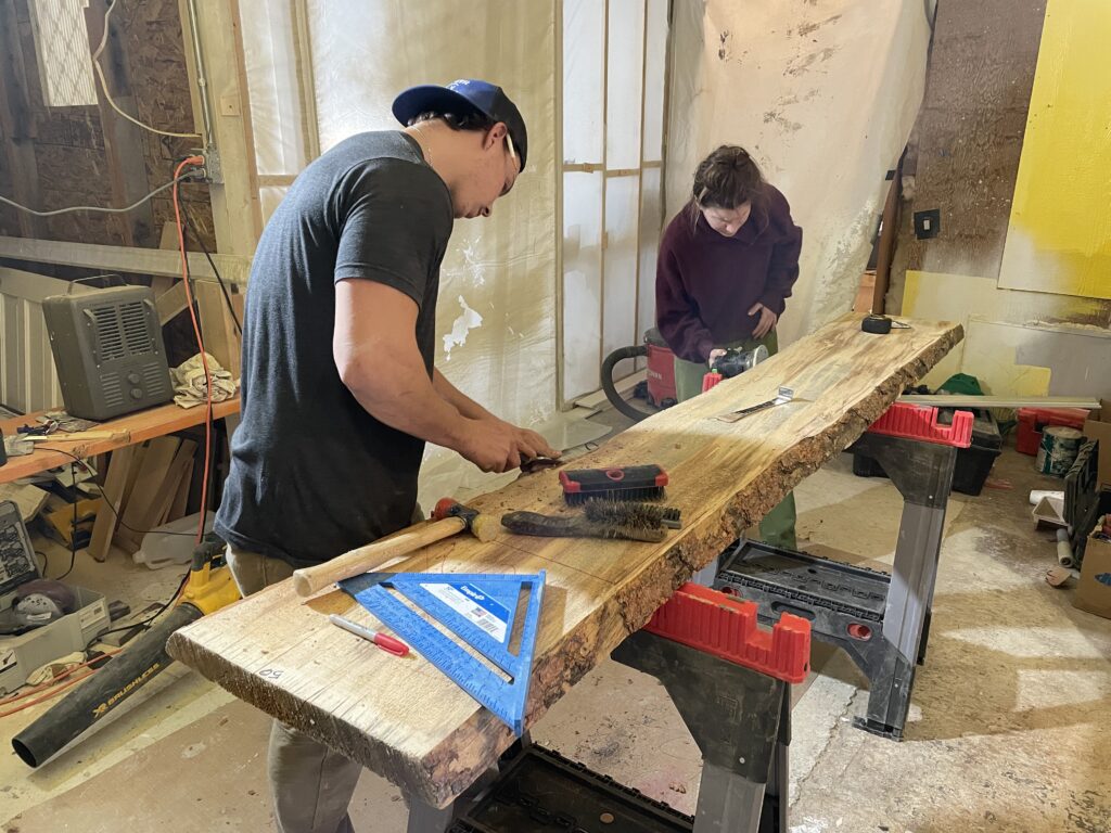 prepping live edge slab for mantle